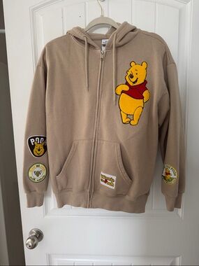 Winnie the Pooh Women’s Tan Hoodie Jacket with Embroidered Patches